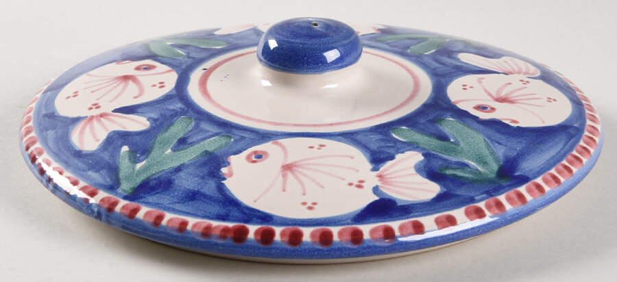 Campagna-Fish (Blue, Red Dots) Lid for Tureen by Ceramica Artistica (CAS Vietri)-1