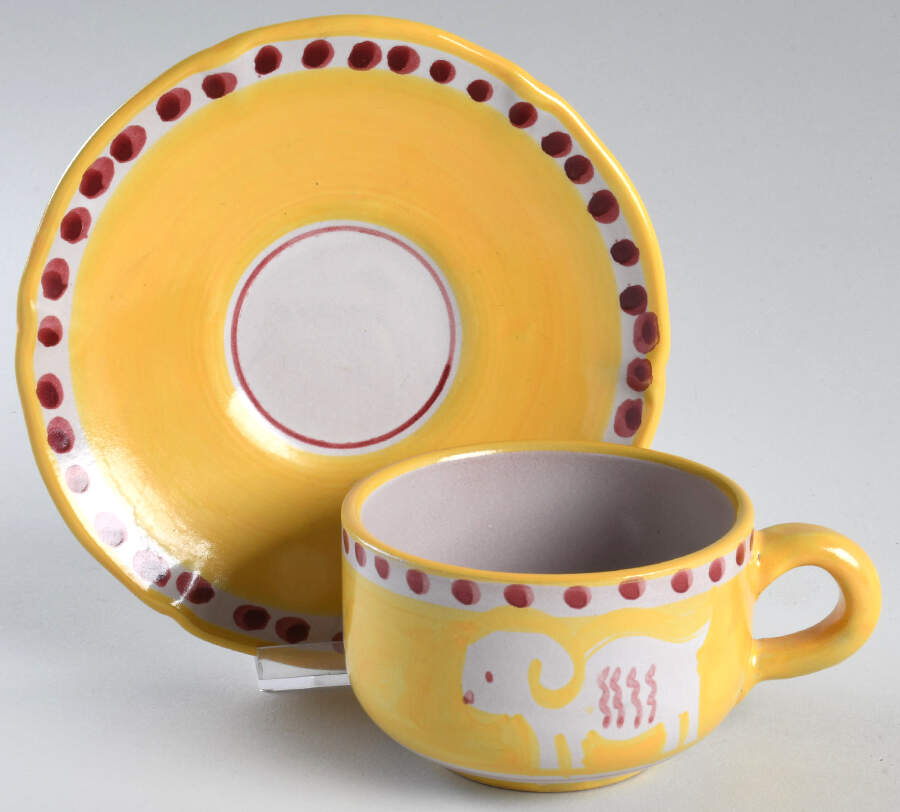 Campagna Ram Yellow Flat Cup & Saucer Set by Ceramica Artistica (CAS Vietri)-1