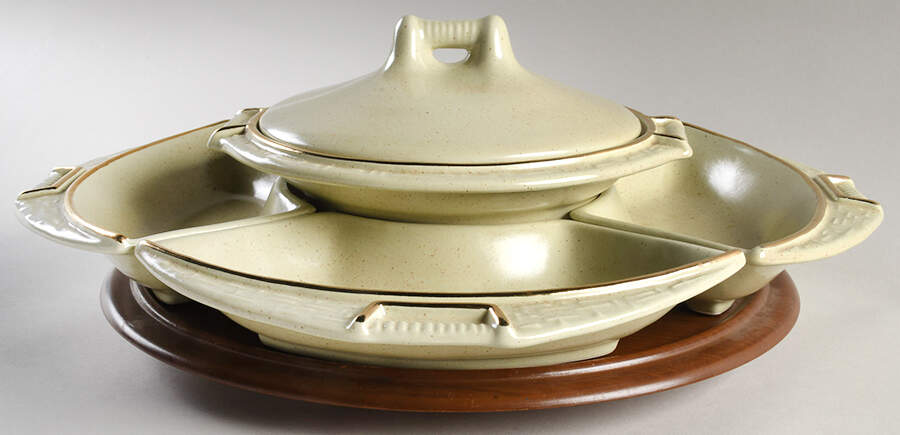 A13 7-Piece Lazy Susan with Wood Stand by California USA Pottery-1