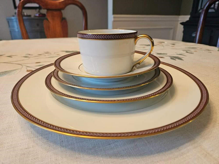 Laurier Burgundy Flat Cup & Saucer Set by Ceralene-1