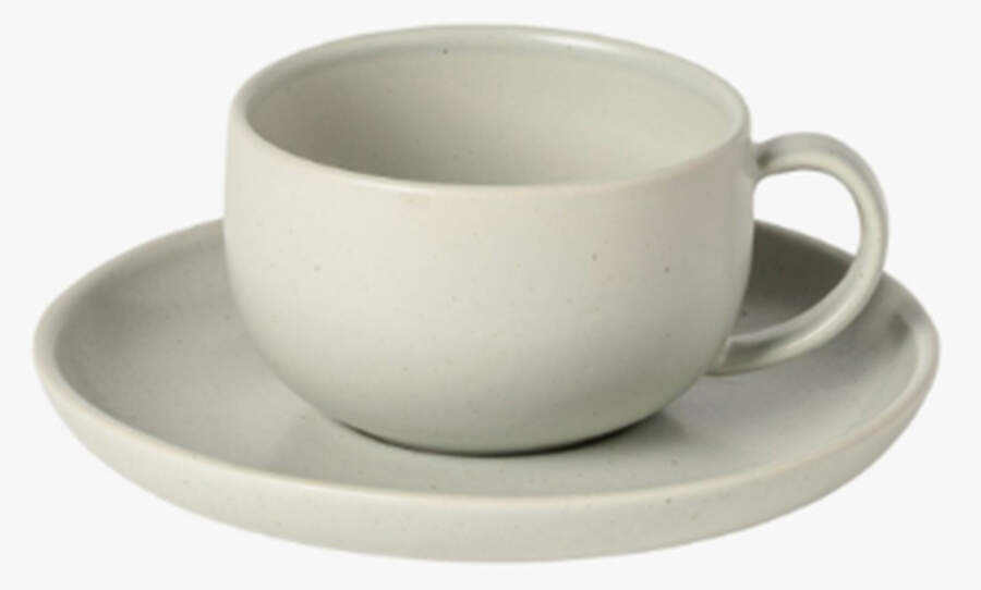 Pacifica Oyster Gray Flat Cup & Saucer Set by Casafina-1