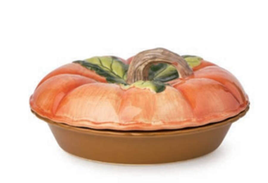 Harvest Fields Pumpkin Shape Pie Baker & Lid by Certified International-1