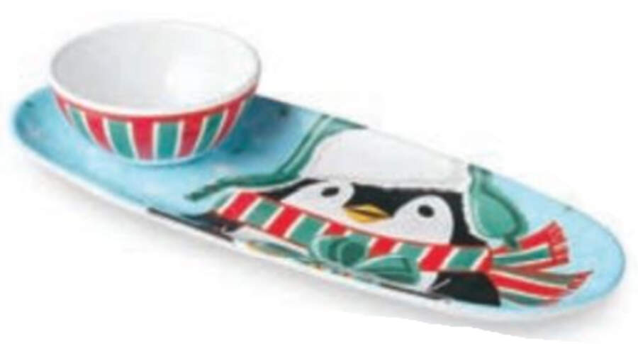 Festive Christmas Penguin Melamine Dip Bowl & Tray Set by Certified International-1