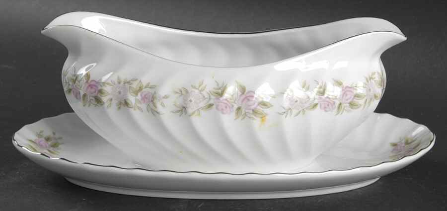 Teahouse Rose Gravy Boat with Attached Underplate by Dansico-1