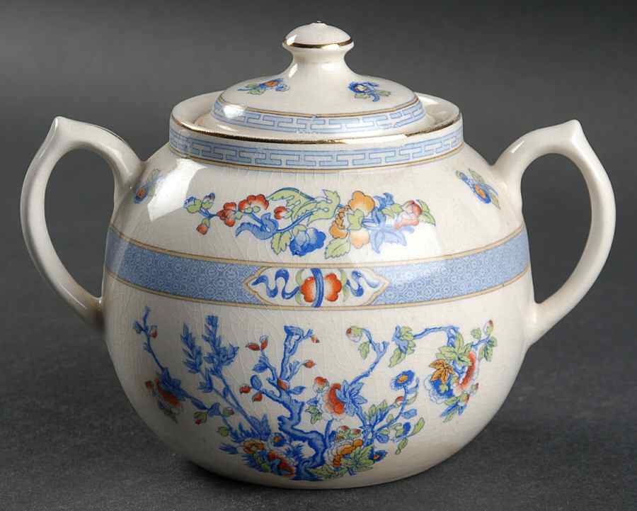 Indian Tree Sugar Bowl & Lid by Davison & Son-1