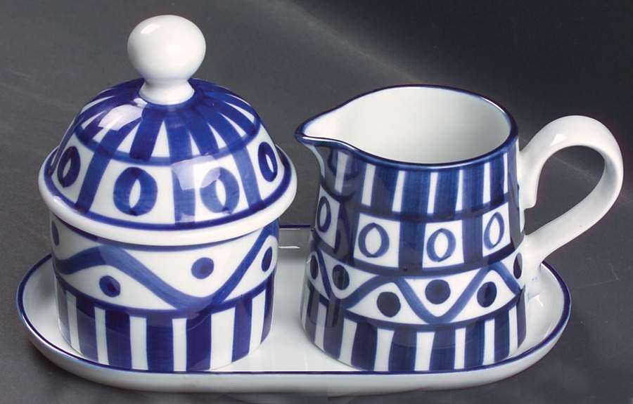 Arabesque (Sri Lanka, Phillipines) Creamer & Sugar with Lid & Tray Set by Dansk-1