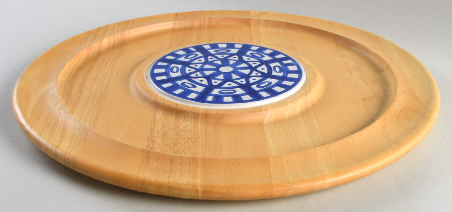 Arabesque (Sri Lanka, Phillipines) Round Wood Cheeseboard w/Ceramic Tile by Dansk-1