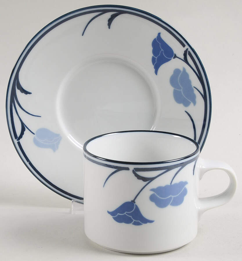 Belles Fleurs Blue Flat Cup & Saucer Set by Dansk-1