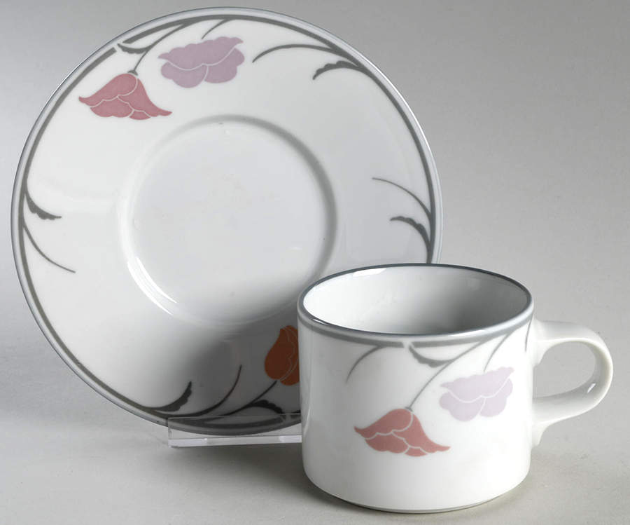 Belles Fleurs Gray Flat Cup & Saucer Set by Dansk-1