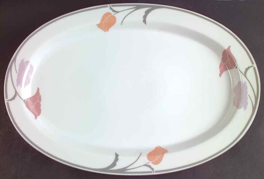 Belles Fleurs Gray 16" Oval Serving Platter by Dansk-1