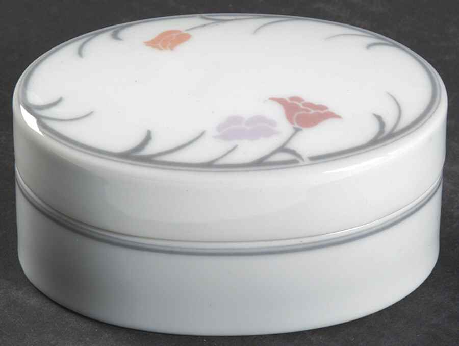 Belles Fleurs Gray Oval Box & Lid by Dansk-1