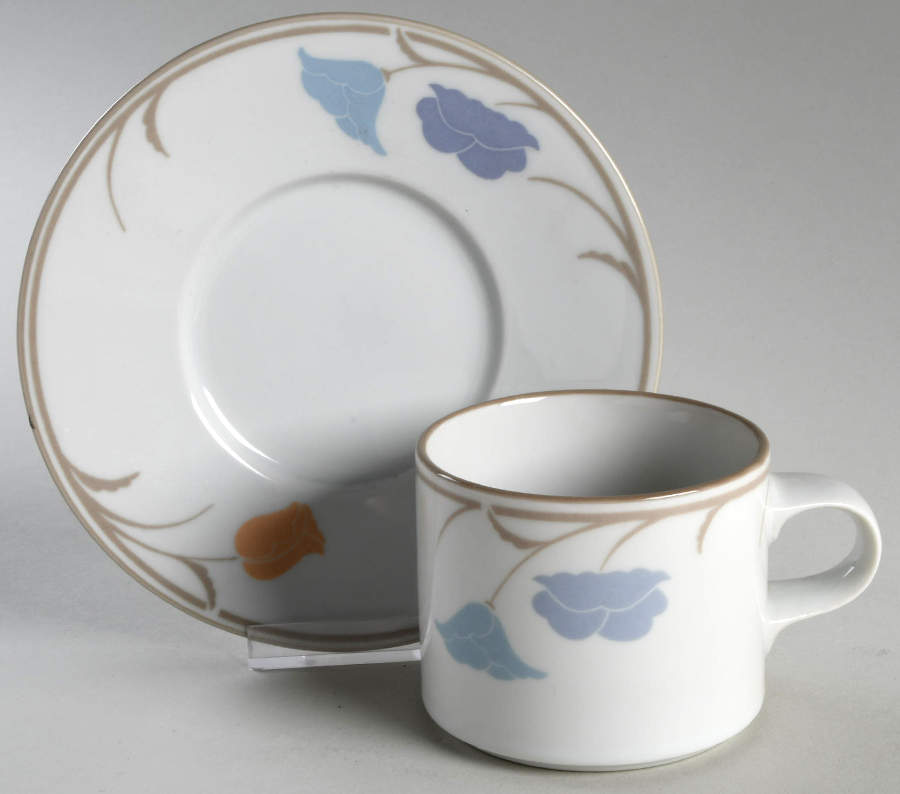 Belles Fleurs Taupe Flat Cup & Saucer Set by Dansk-1