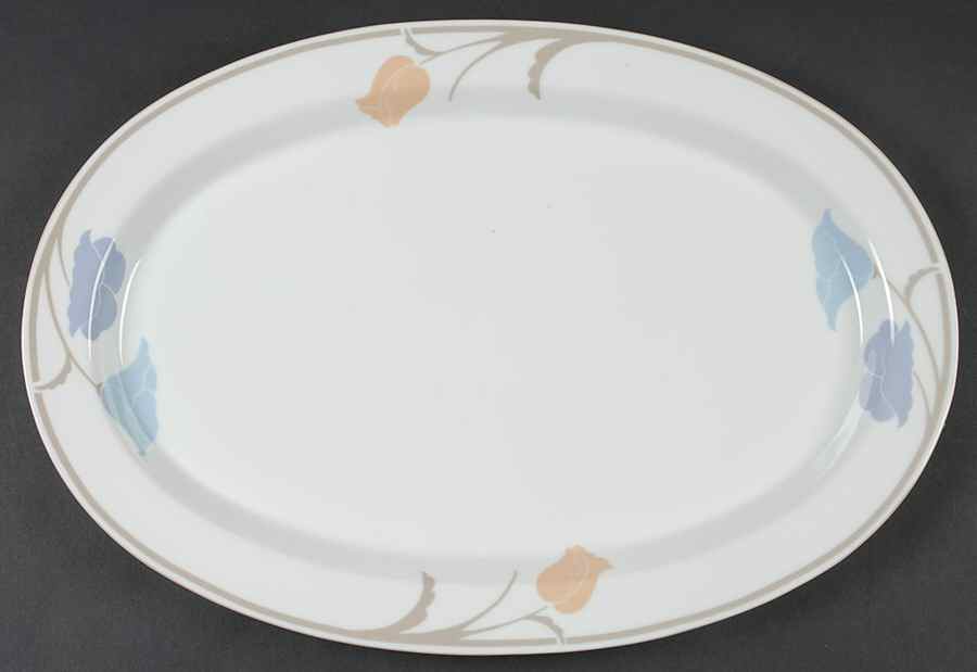 Belles Fleurs Taupe 16" Oval Serving Platter by Dansk-1