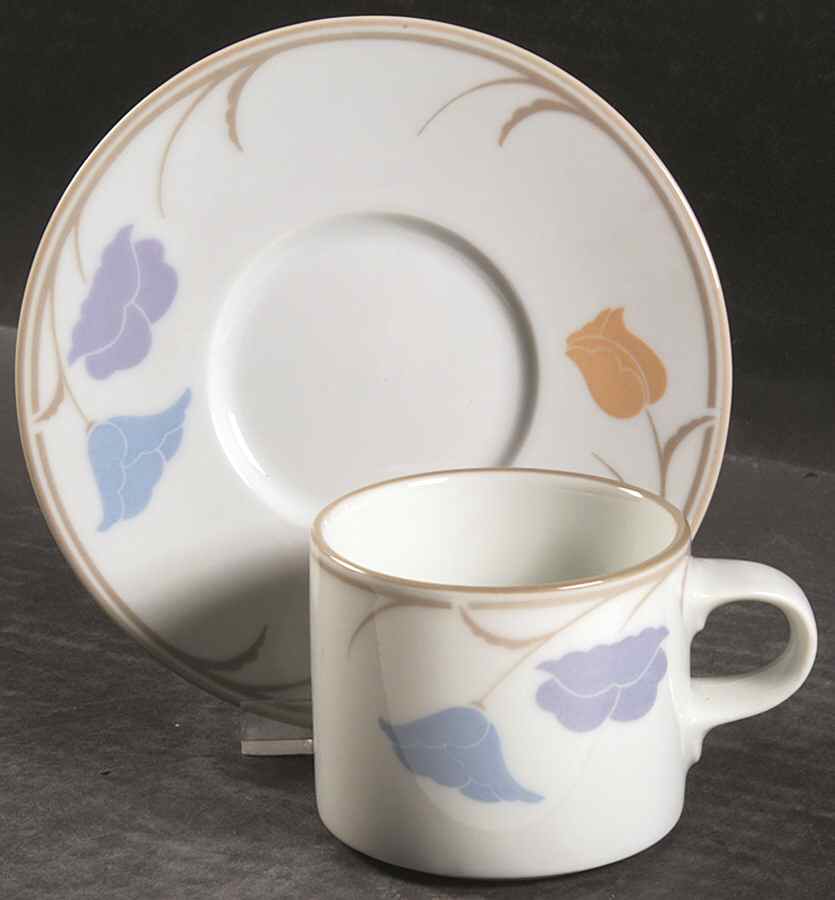 Belles Fleurs Taupe Flat Demitasse Cup & Saucer Set by Dansk-1