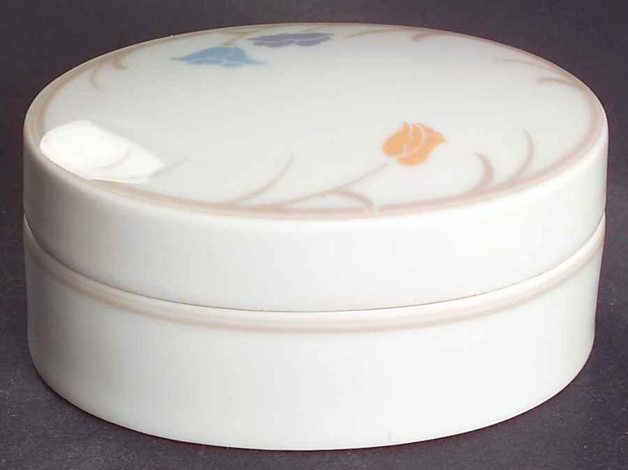 Belles Fleurs Taupe Oval Box & Lid by Dansk-1