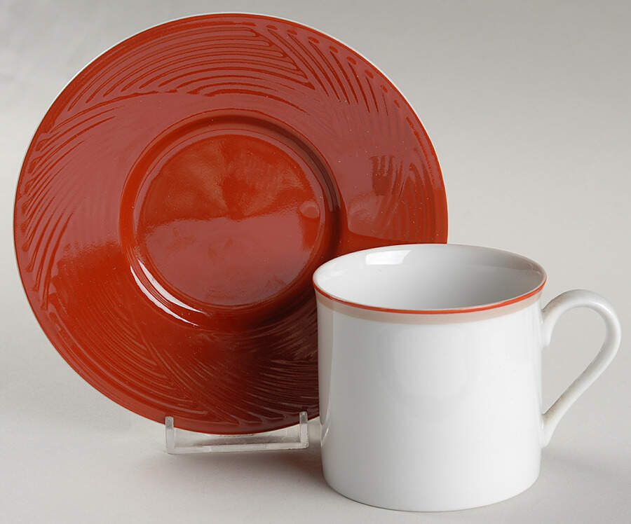 Damask Red Flat Cup & Saucer Set by Dansk-1