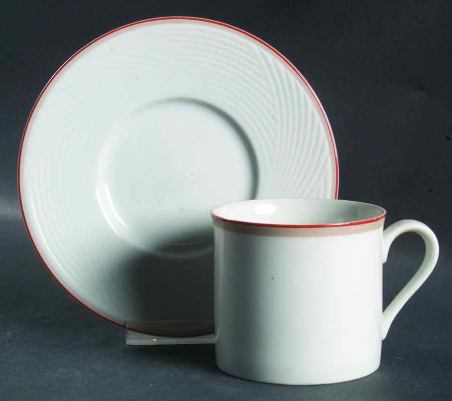 Damask Red Flat Cup & Saucer Set by Dansk-1