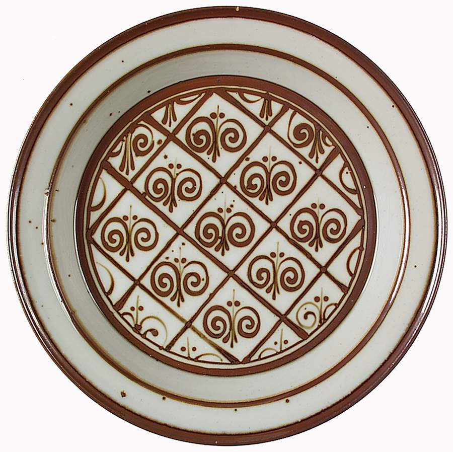 Fleur De Lis Brown 13" Deep Round Platter by Dansk-1