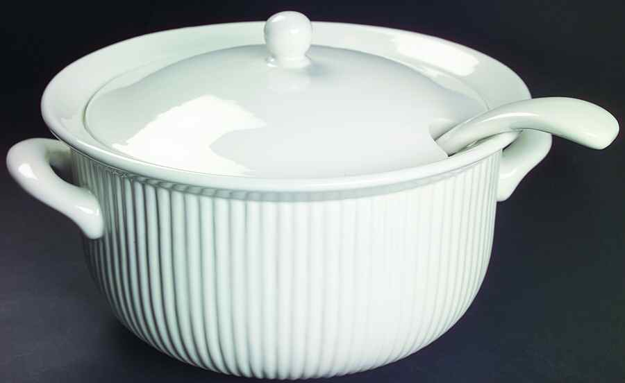 Fluted White Cafe Tureen & Lid w/Ladle by Dansk-1