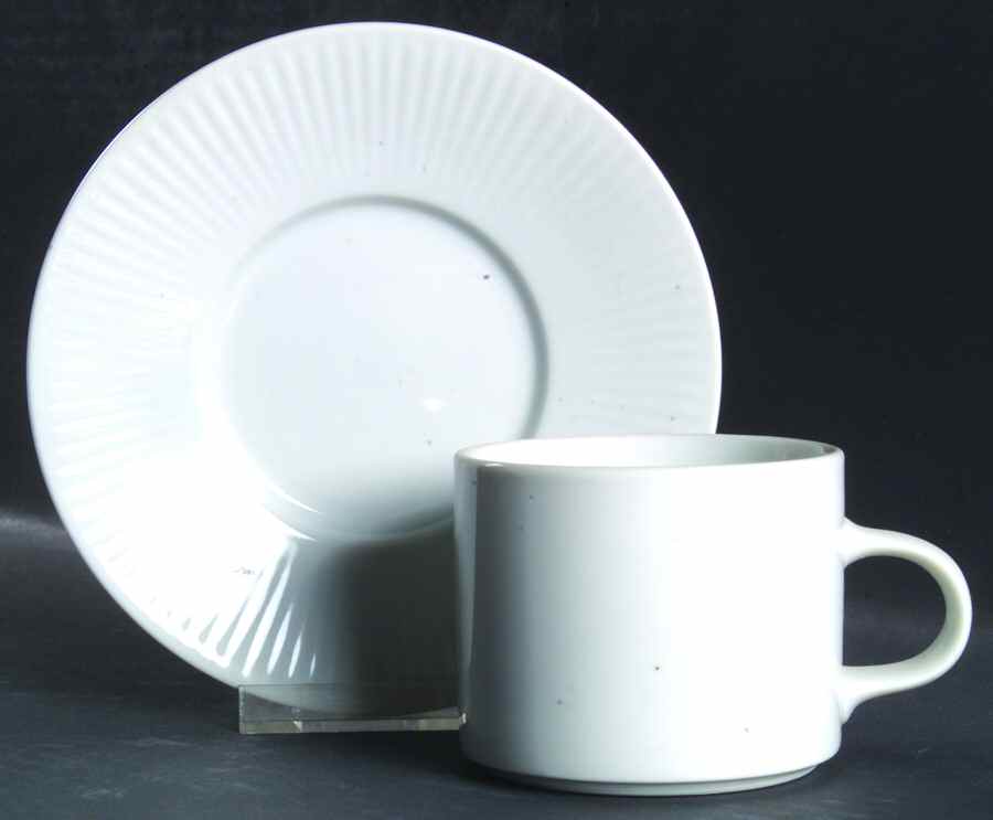 Fluted White Cafe Flat Cup & Saucer Set by Dansk-1