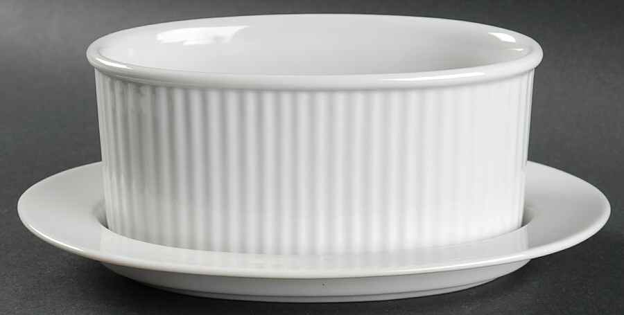 Fluted White Cafe Gravy Boat & Underplate by Dansk-1