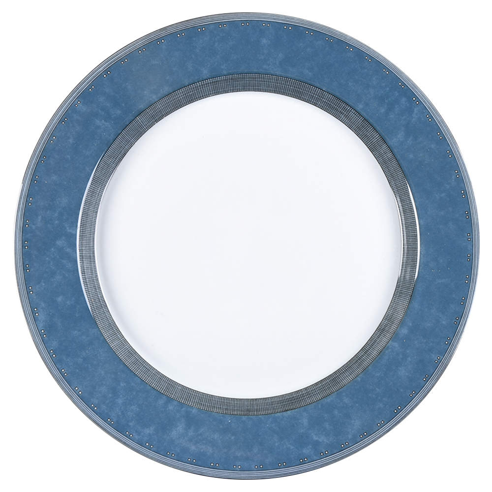Gridworks Blue (Bands and Squares Rim) Dinner Plate by Dansk-1