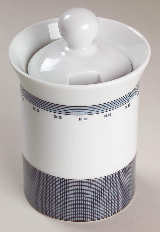 Gridworks Blue (Bands and Squares Rim) Sugar Bowl & Lid by Dansk-1