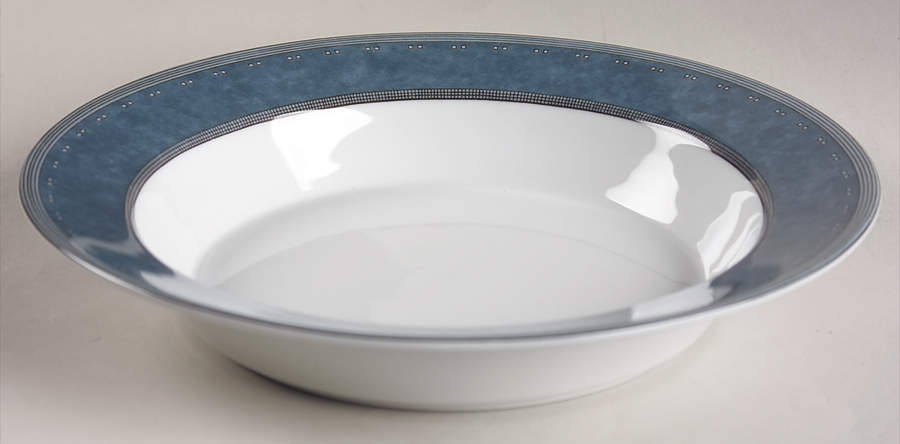 Gridworks Blue (Bands and Squares Rim) Rim Soup Bowl by Dansk-1
