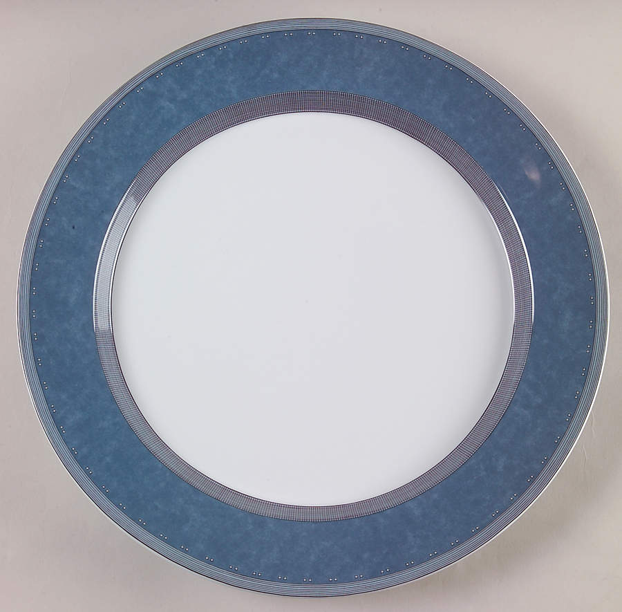 Gridworks Blue (Bands and Squares Rim) 13" Chop Plate (Round Platter) by Dansk-1