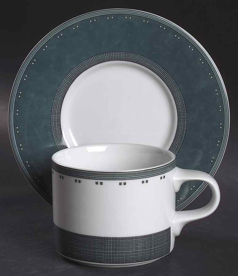 Gridworks Green Flat Cup & Saucer Set by Dansk-1