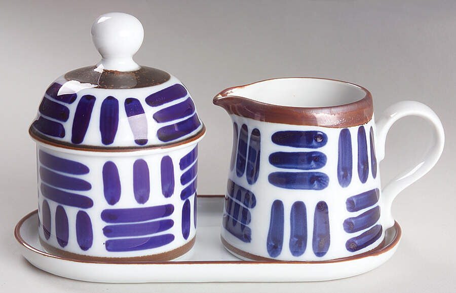 Herringbone Creamer & Sugar with Lid & Tray Set by Dansk-1