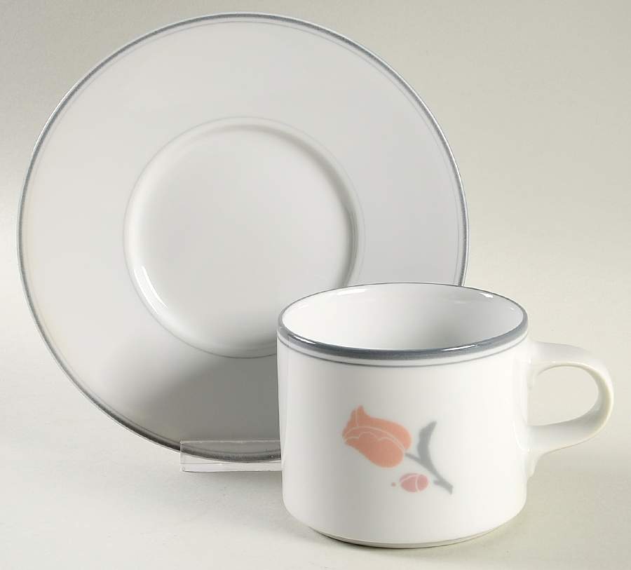 La Tulipe Grey Flat Cup & Saucer Set by Dansk-1