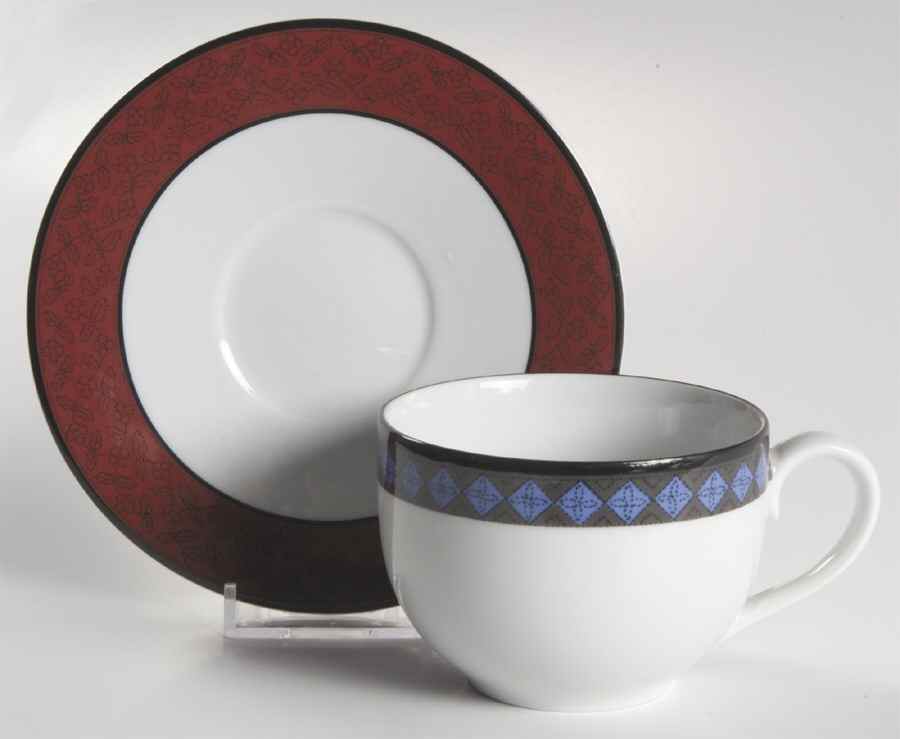 Ruby Flowers Flat Cup & Saucer Set by Dansk-1
