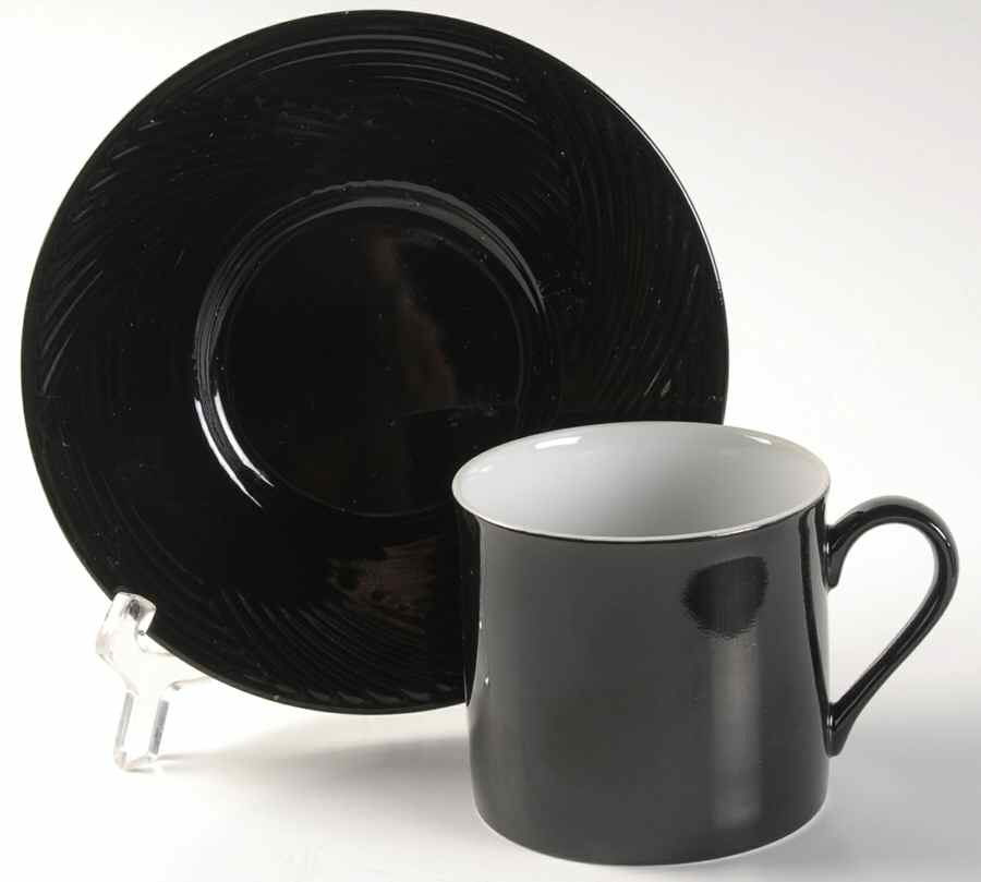 Tapestries Midnight Black Flat Cup & Saucer Set by Dansk-1