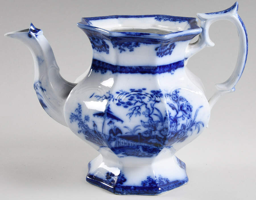 Amoy (Flow Blue) Teapot No Lid by Davenport-1