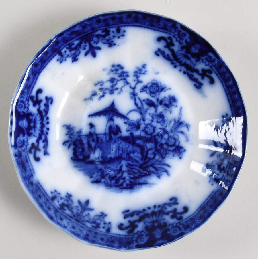 Amoy (Flow Blue) Saucer for Oversized Cup by Davenport-1