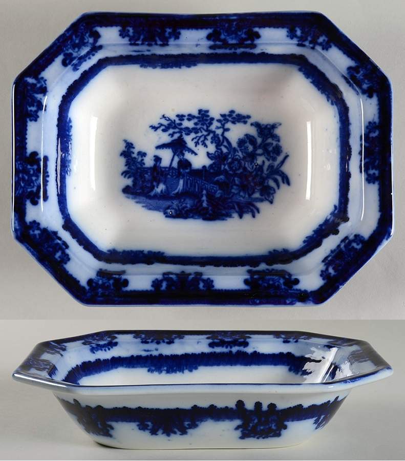 Amoy (Flow Blue) 9" Oval Vegetable Bowl by Davenport-1