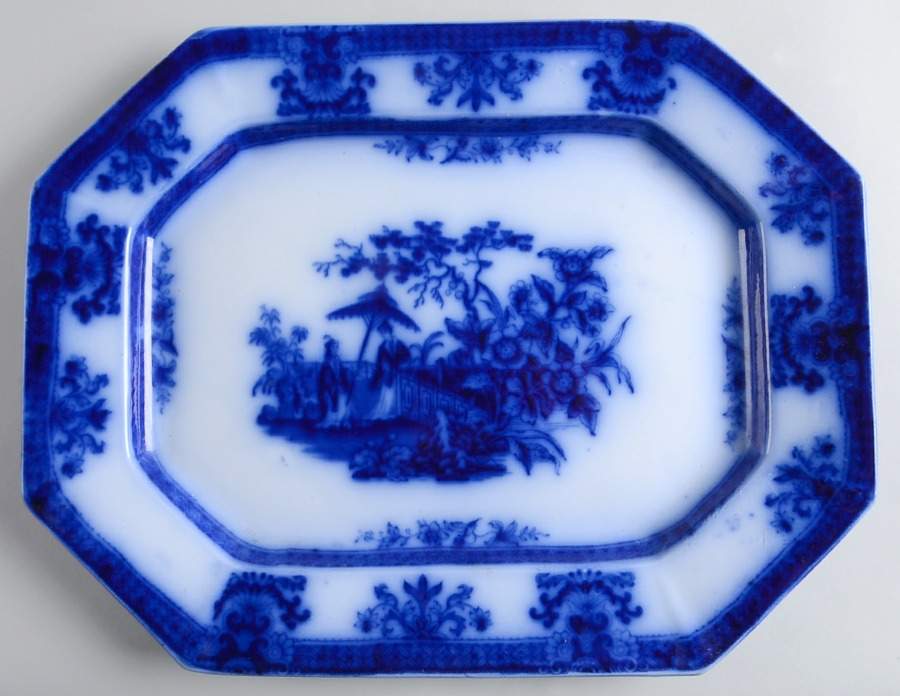 Amoy (Flow Blue) 16" Oval Serving Platter by Davenport-1