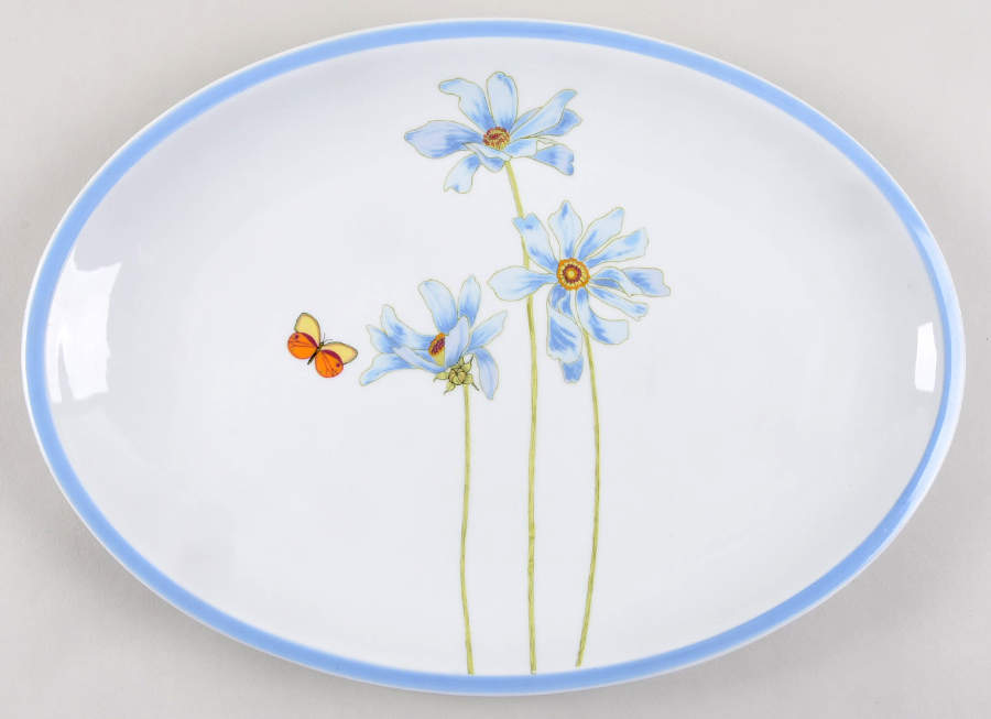 Blue Daisy Touch of Blue 13" Oval Serving Platter by Denby-Langley-1
