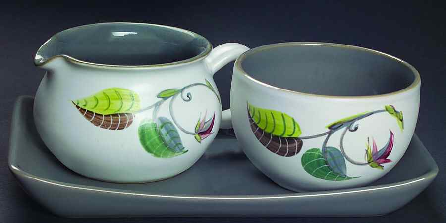 Spring Creamer & Open Sugar with Tray by Denby-Langley-1