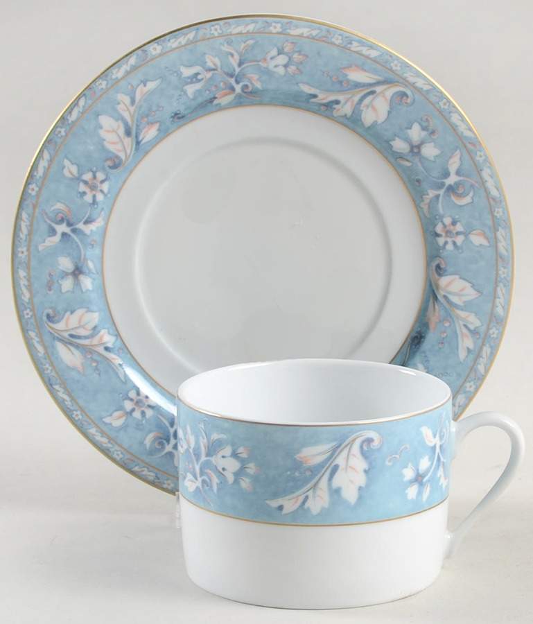 Acanthus Blue Flat Cup & Saucer Set by Philippe Deshoulieres-1