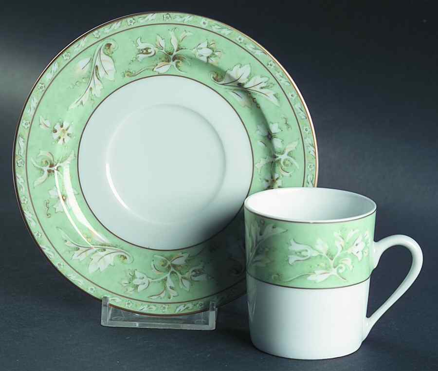 Acanthus Green Flat Demitasse Cup & Saucer Set by Philippe Deshoulieres-1