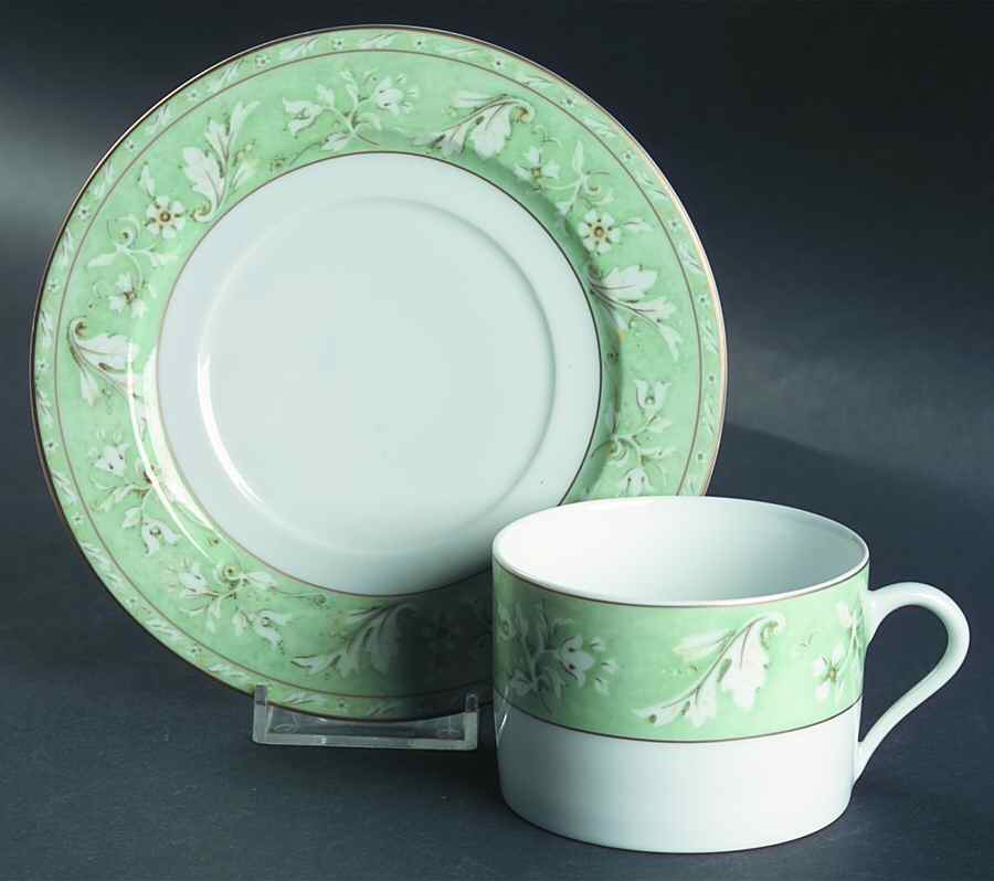Acanthus Green Flat Cup & Saucer Set by Philippe Deshoulieres-1
