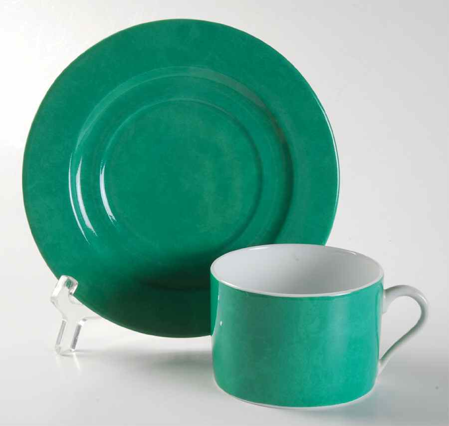 Aquarius Green Flat Cup & Saucer Set by Philippe Deshoulieres-1
