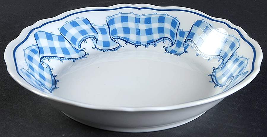 Blue Gingham Coupe Soup Bowl by Philippe Deshoulieres-1