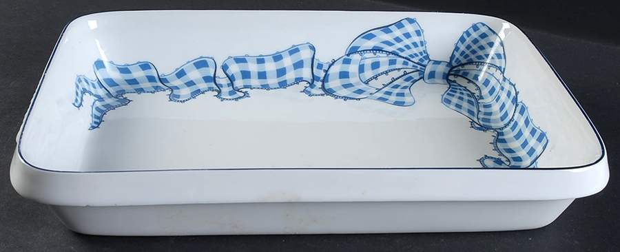 Blue Gingham 13"  Rectangular Baker by Philippe Deshoulieres-1