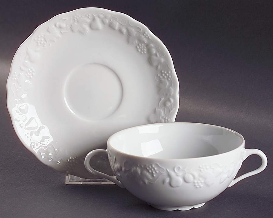 California (Blanc De Blanc) Flat Cream Soup Bowl & Saucer Set by Philippe Deshoulieres-1