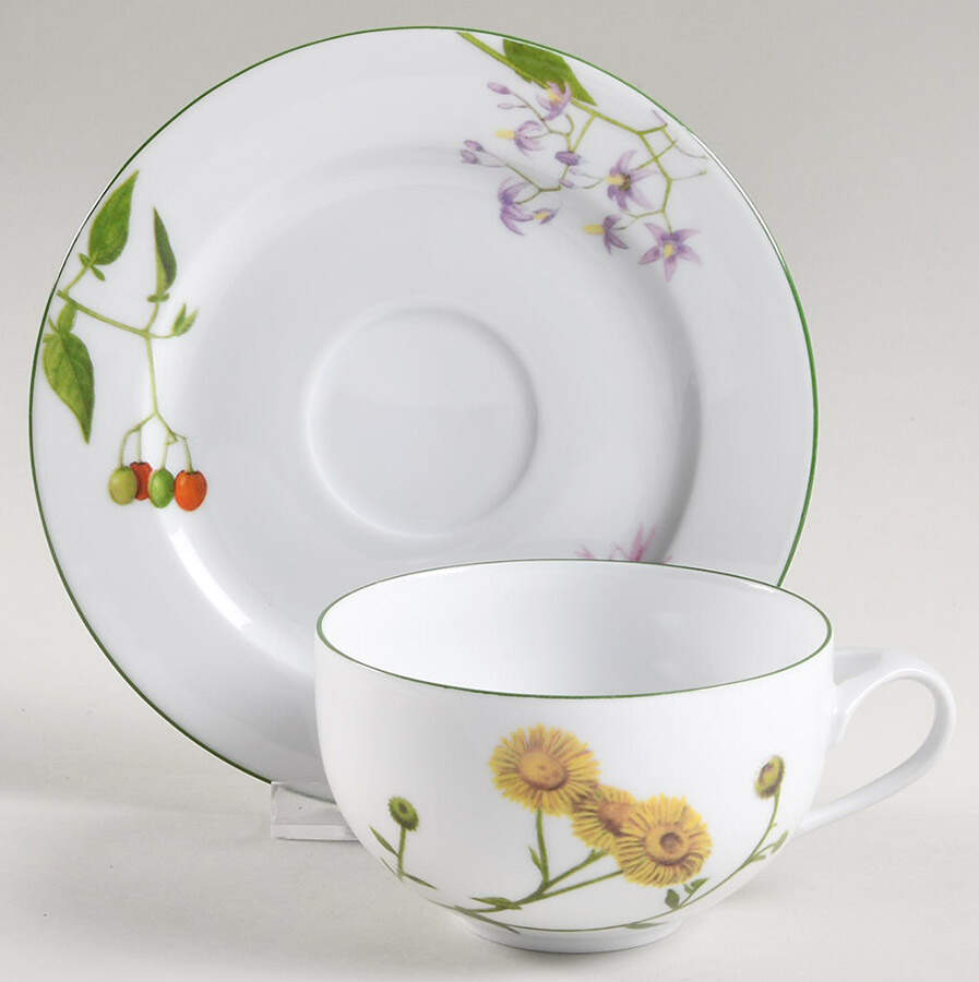 Fleurs Sauvage Footed Cup & Saucer Set by Philippe Deshoulieres-1