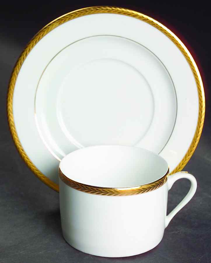 Laurel Gold Flat Cup & Saucer Set by Philippe Deshoulieres-1