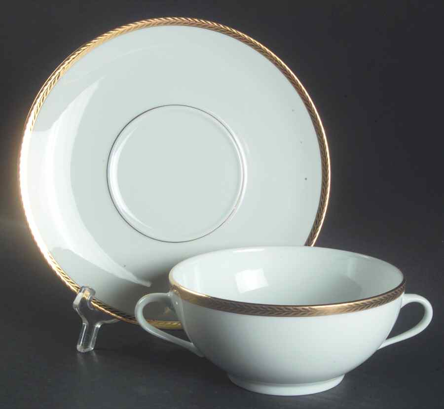 Laurel Gold Flat Cream Soup Bowl & Saucer Set by Philippe Deshoulieres-1